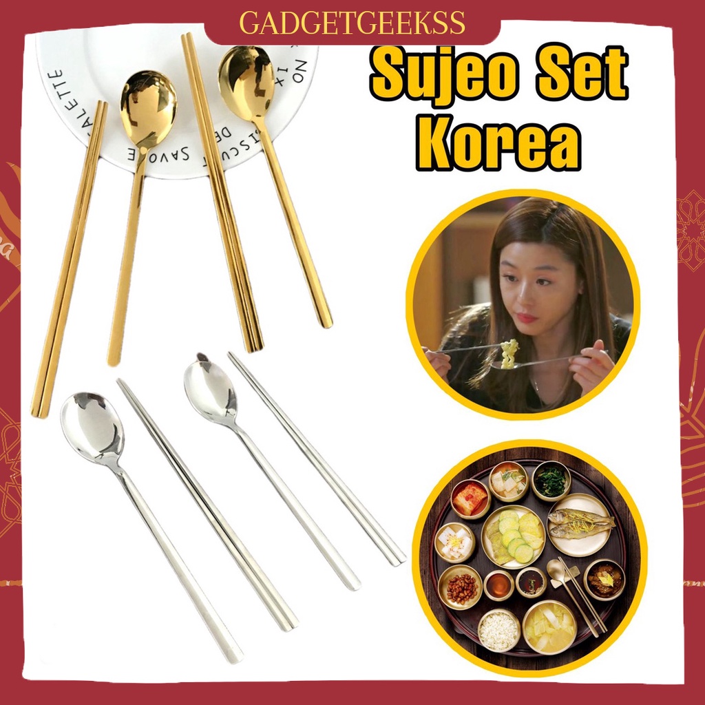 Sendok Sumpit Korea Set Sendok Stainless Emas