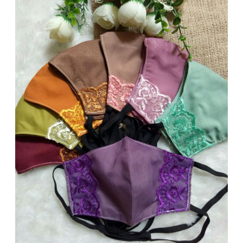 masker katun toyobo 2lapis aksen renda