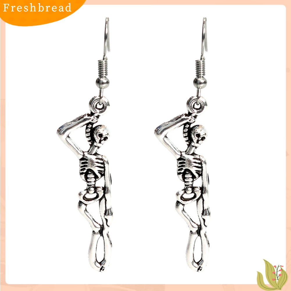 Terlaris Women Halloween Gothic Exaggerated Human Skeleton Pendant Hook Earrings Jewelry