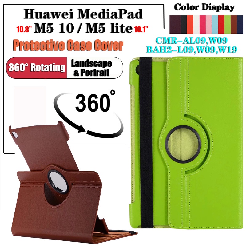 Untuk Huawei MediaPad M5 10.8 inch CMR-AL09 CMR-W09 Fashion360° Rotating Stand Casing M5 lite BAH2-L09 BAH2-W09 BAH2-W19 Flip Leather Case Tablet Cover Pelindung