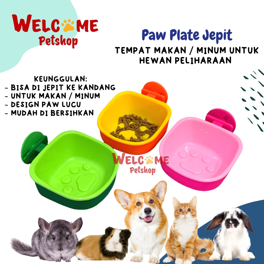 Paw Plate Jepit Tempat Makan Minum Gantung Anjing Kucing Kelinci