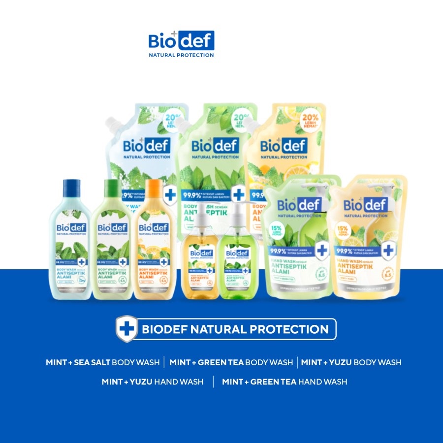★ BB ★  Biodef Natural Protection Body Wash - Mint + Sea Salt - Mint + Green Tea - Mint + Yuzu - Botol 275ml - Refill 400ml - BIO DEF