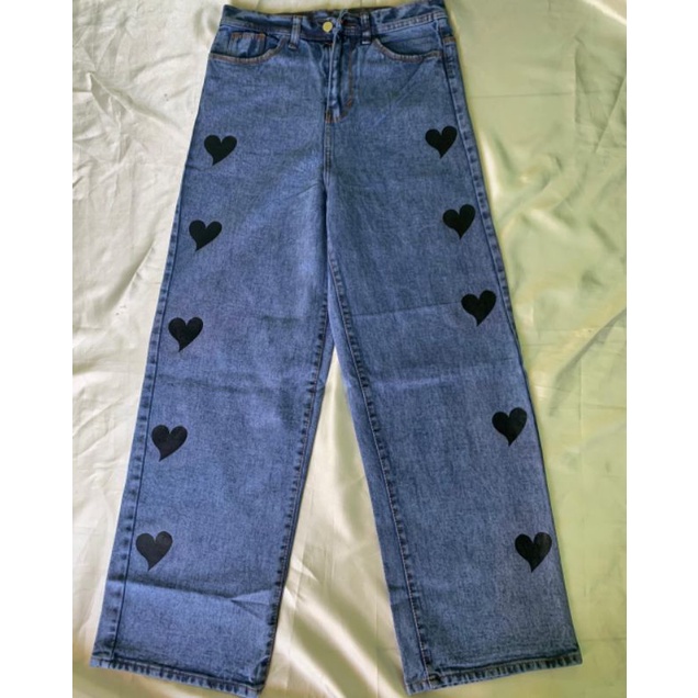 (COD/READY)HIGWAIST CAMRE LOVE JEANS-KULOT CELANA JEANS WANITA-FASHION WANITA-IMPORT