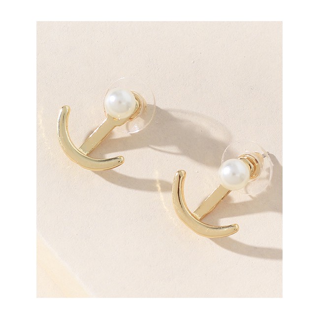 LRC Anting Tusuk Fashion Gold Metal Anchor Pearl Back-mounted Earrings F40730