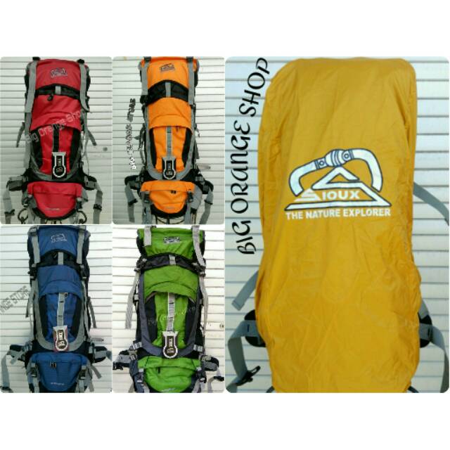 Satu paket Sioux Tas carrier Shioux 60l + Raincover Shioux 50L-60L