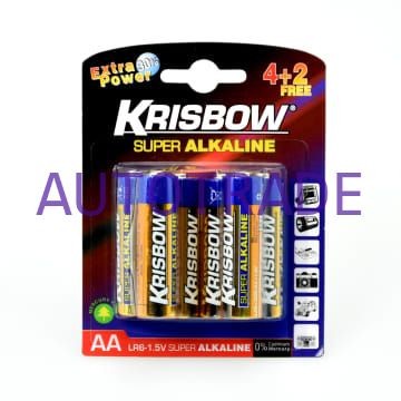 KRISBOW ALKALINE BATERAI UKURAN AA 4+2 PCS BATTERY ALKALINE BATERAI A2