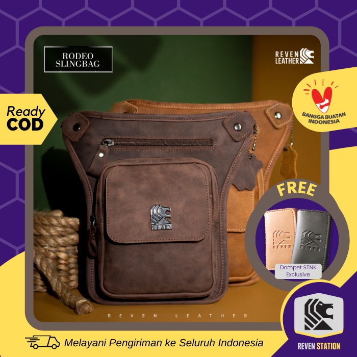 Tas Selempang Slempang Sling Bag Slingbag Bahu Pria Kulit Asli Kecil Mini Reven Rodeo Original
