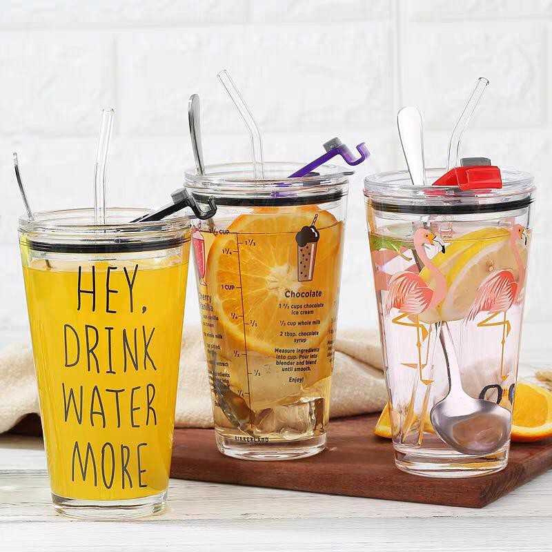 Mug Gelas Tumbler dengan Sedotan Go Green | Milk Cup Tumbler Glass With straw