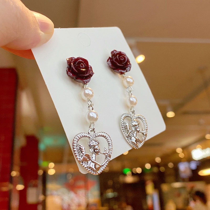 Anting Bentuk Bunga Mawar Warna Merah