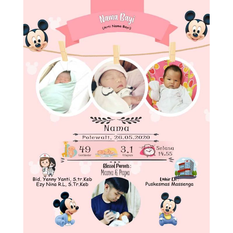 Biodata bayi tema mickey pink (edit & soft file)