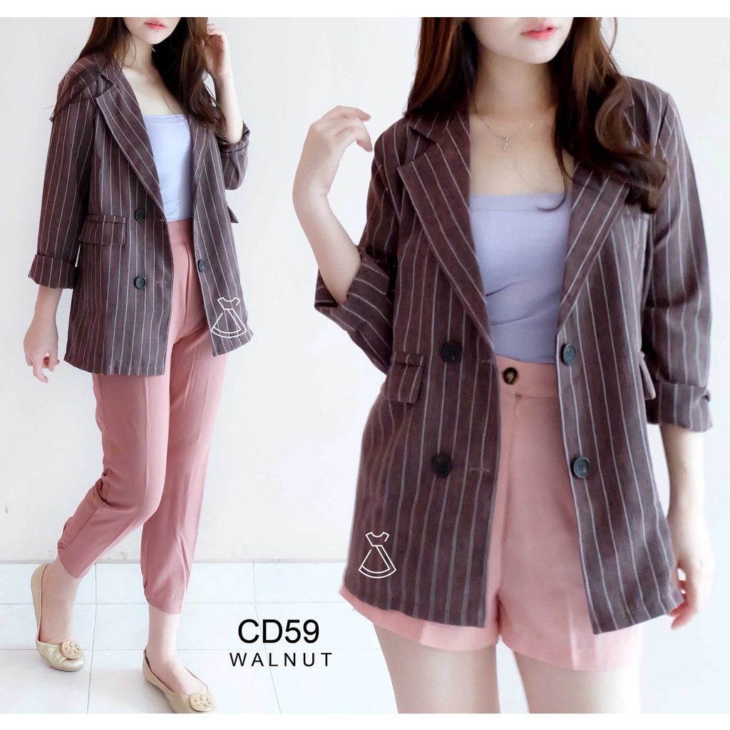 CD59 - Outer Blazer Linen Blazer Salur Casual