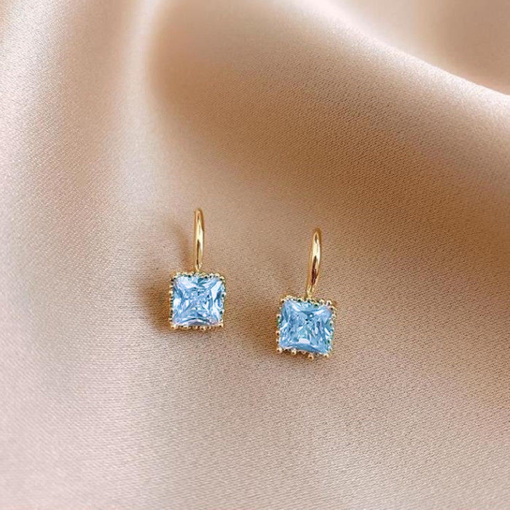 1 Pasang Anting Kait Bentuk Persegi Bahan Zirkon Warna-Warni Gaya Korea Untuk Wanita