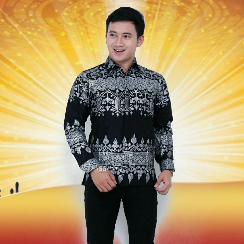 Baju Batik Pria Lengan Panjang Modern Motif Songket Terbaru Bahan Katun | Kemeja Pria Lengan Panjang