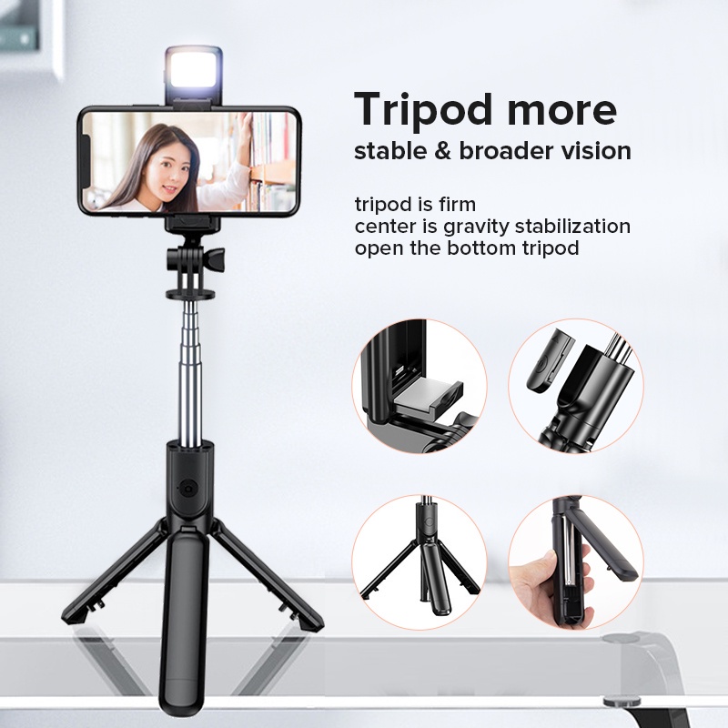 Tongsis R1S LED  bluetooth selfie dual LED 3in1 tripod S03 LED  bluetooth flash camera