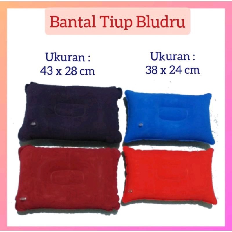 Bantal angin tiup vinyl bludru travel pillow / bantal mobil