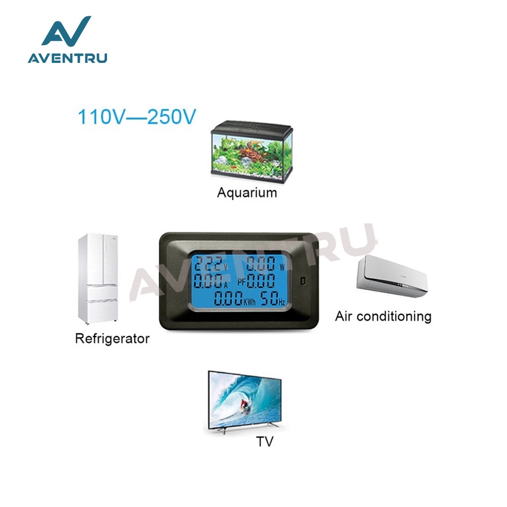 Watt KWH Meter Power Monitor Daya Digital 20A 100A Wattmeter 6 in 1 AC