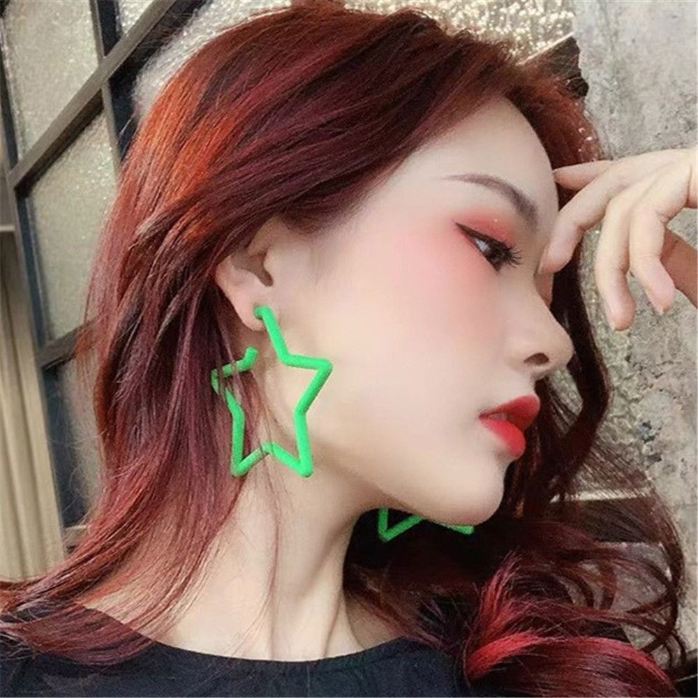 ROW Accessories Geometric Earrings Fashion Hoop Earring Colorful Star Women Cute Personality Vintage Bright Fluorescence/Multicolor