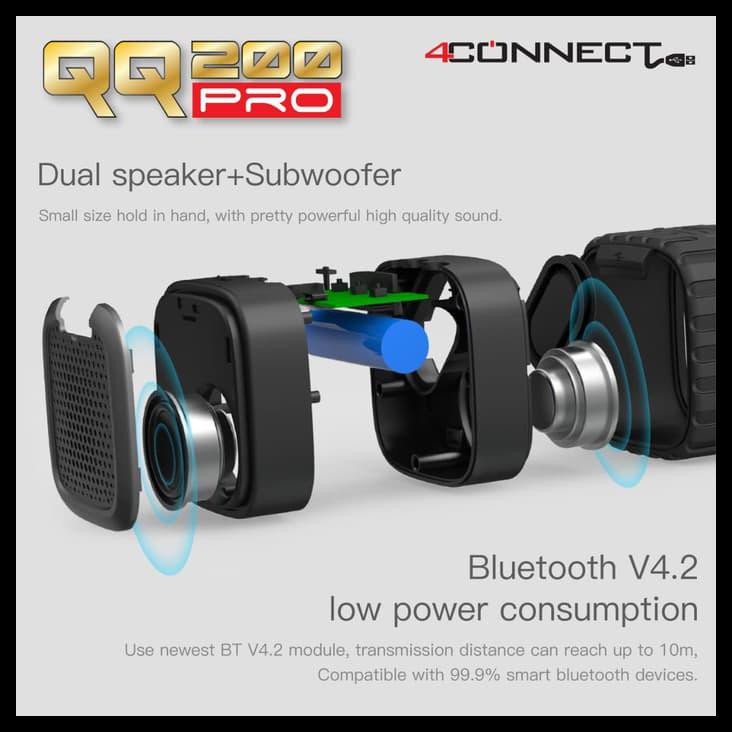 NEW STOCK SPEAKER 4CONNECT QQ200 PRO TWS BLUETOOTH SDCARD WATERPROOF PRODUK LARIS