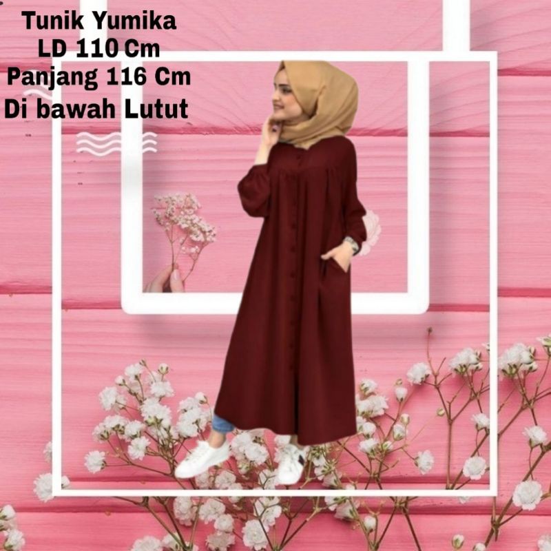 Baju Tunik wanita Terbaru 2022 Panjang Yumika Busui Bahan Moscrepe Sampai di bawah lutut Fit XL Atasan Muslim Baju Muslimah Tunik Cewek Dewasa Kekinian Murah