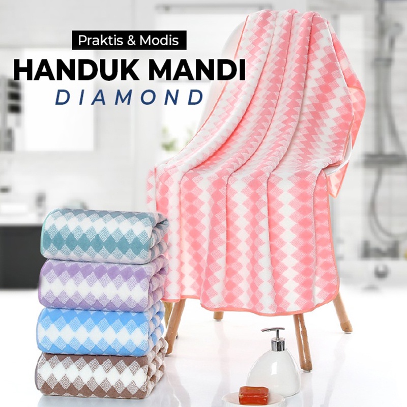 Handuk Mandi Bulu Tebal Lembut Halus Bath Towel Handuk Dewasa Bayi Motif Diamond ZigZag Handuk Mandi Murah