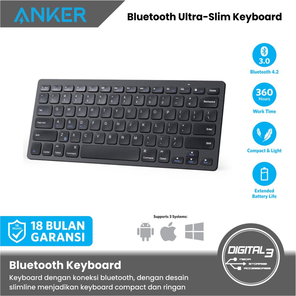 Anker Bluetooth Wireless Ultra Slim Keyboard Mac Windows Android A7726