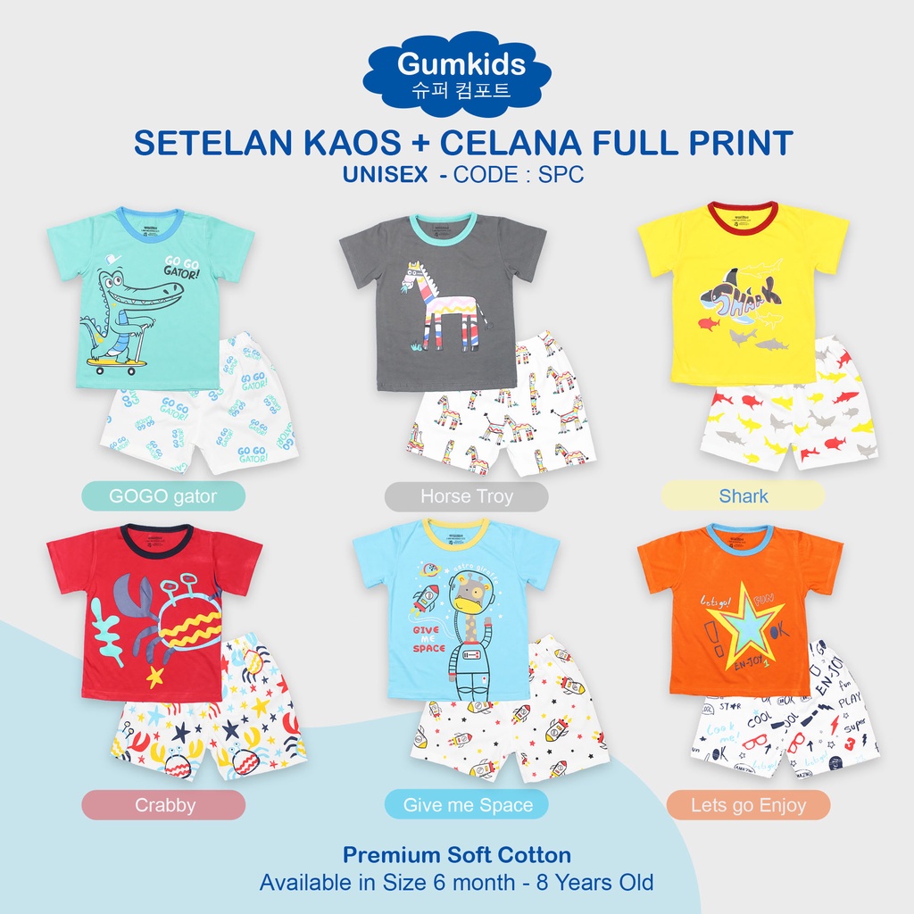 GUMKIDS SETELAN BAJU COWOK CEWEK KOMBINASI FULL PRINT / SET BAJU ANAK 1 - 8 TAHUN