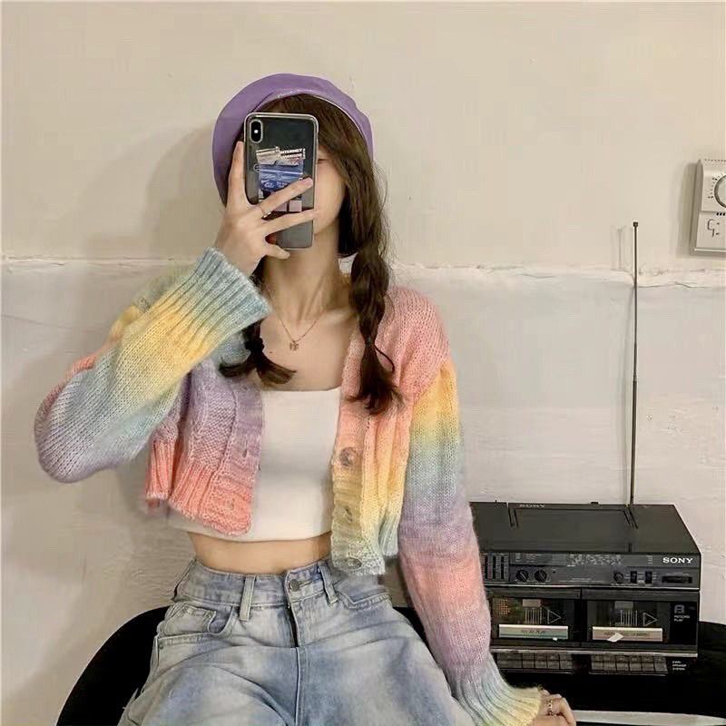 Cardigan crop rainbow Korean style