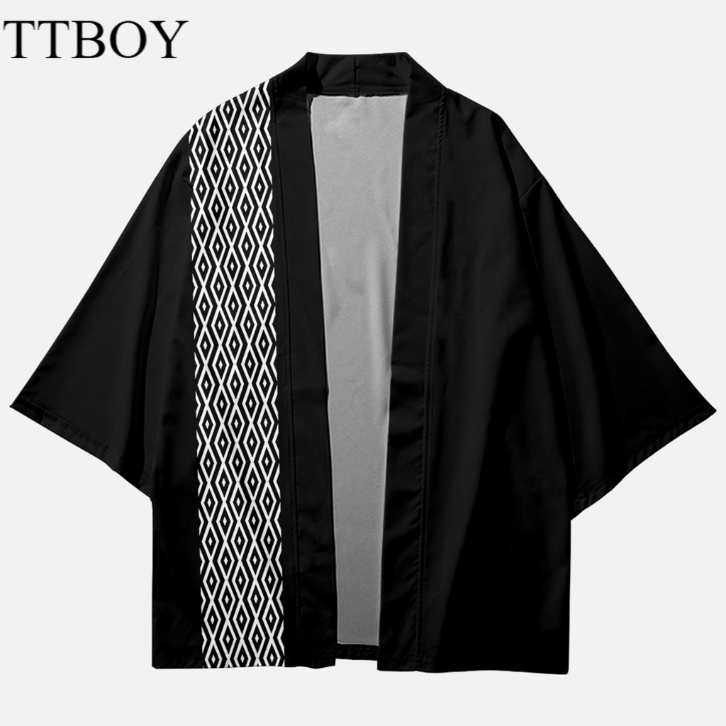 baju baju 2023 New Ada stok COD Geometri Hitam Solid Loose Oversized Summer Kimono Jepang Wanita Pria Pakaian Cardigan Japanese Streetwear Harajuku Beach Cosplay Samurai Style Haori bisa di custom outer