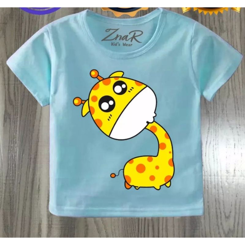 Baju bayi atasan kaos bayi usia 3-9 bulan-3 Biru Jerapah