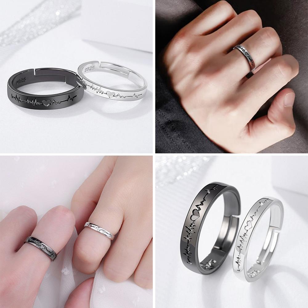 Top Couple Rings Fashion Hadiah Ulang Tahun Gaya Korea Warna Hitam Perak