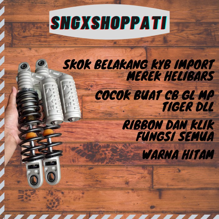SKOK BELAKANG KYB 320 HELIBARS HITAM PNP CB GL MP TIGER