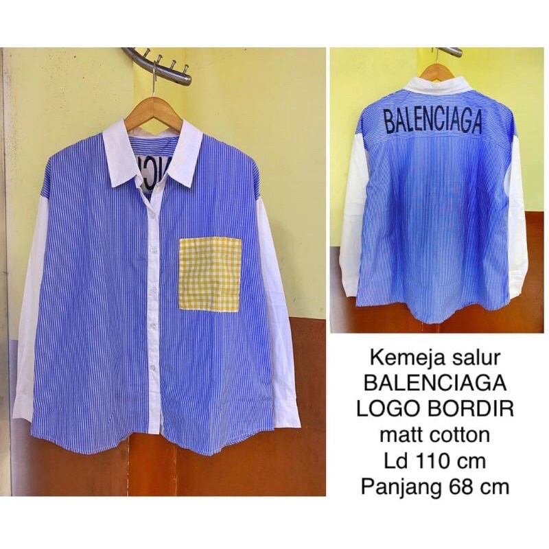 Kemeja balen salur nagita // Baju Atasan Kemeja Wanita katun salur pocket biru
