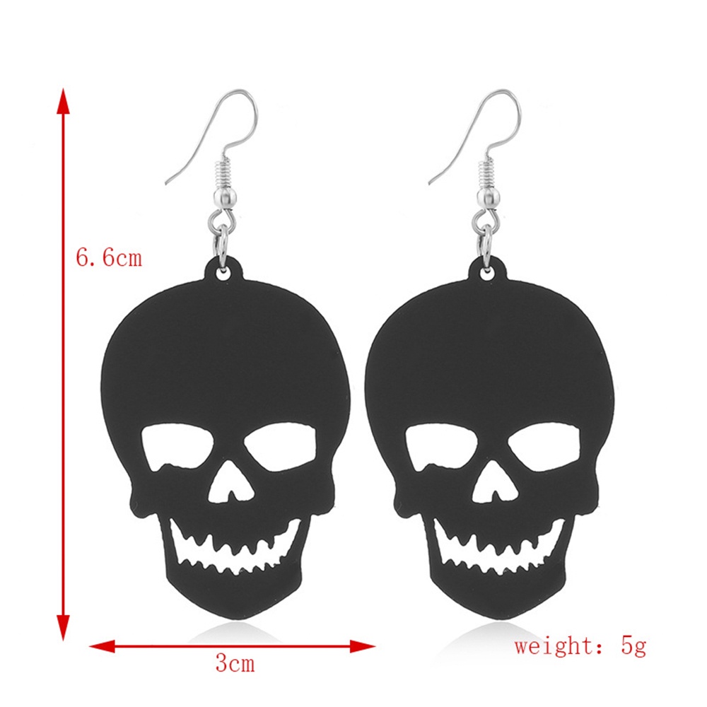 【COD Tangding】Anting Desain Tengkorak Laba-Laba Bahan Akrilik Warna Hitam Gaya Eropa Amerika Untuk Halloween