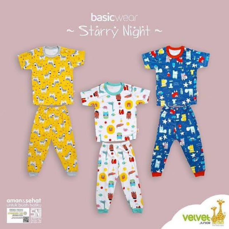 Velvet Junior 3pcs Setelan Piyama CPR Baju Bayi Baru Lahir Laki Laki Perempuan 0 3 6 9 12 bulan 1 2 tahun newborn