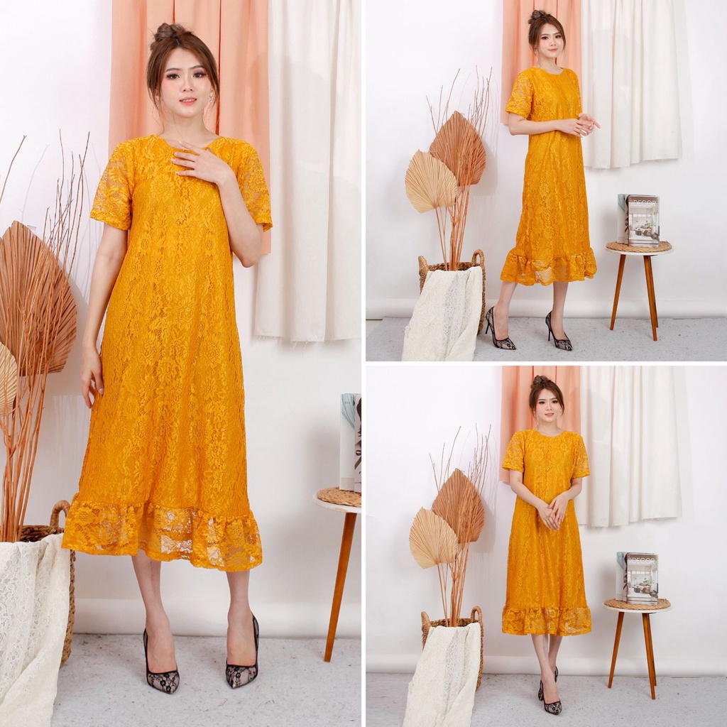 Dress Rempel Brukat Corneli Tulang Brokat Timbul Cord Dres Pesta 7 Warna Termurah