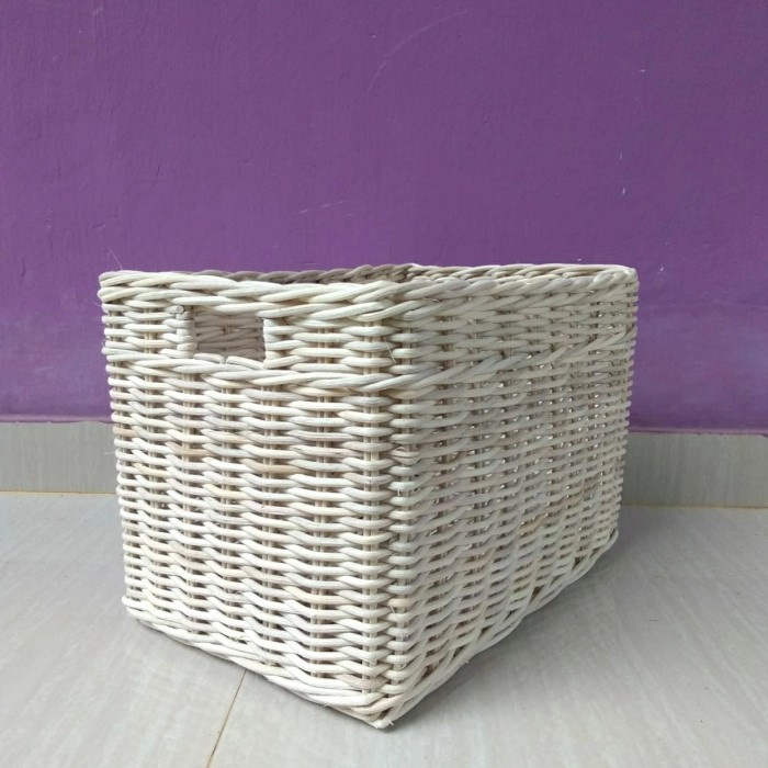 keranjang rotan kotak laci 2 tarik lubang ukuran 28 X 25 X 15 cm