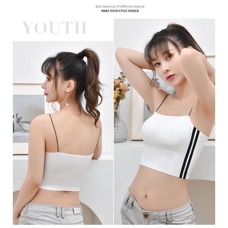 Blackpink Tank Top Bra Seamless Push-Up Pakain Dalam Atasan Wanita Bralette Garis Samping 1076