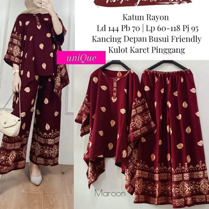 ((REKOMENDASI)) ASIYA JUMBO SET Baju Setelan One Set Batwing Tunik Waka Waka Kulot Celana Panjang Mo
