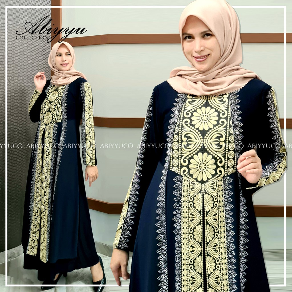 Abiyyuco GL1015 | Abaya Turkey Hitam dan Warna  Seragam Pengajian, Ready Turki Jumbo LD 125  Turky Bahan Jersey mix Ceruty dengan Bordir Renda dan Mote Swarovski,