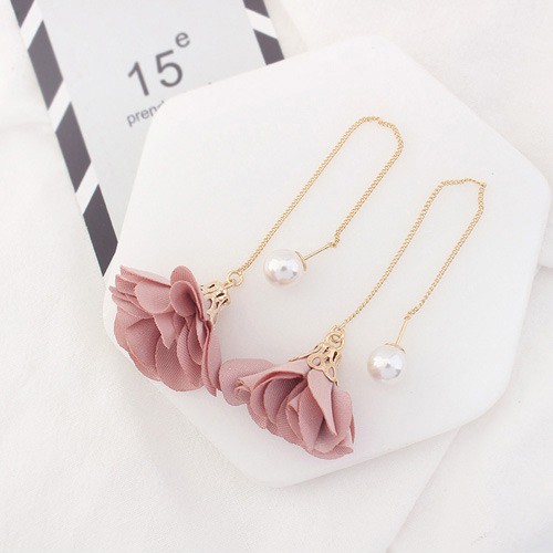 LRC Anting Tusuk Flower Shape Decorated Simple Long Chain Earrings Y5763X