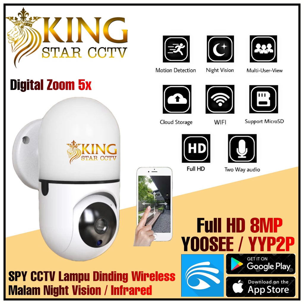 IP Camera CCTV Smart Cam yoosee Kamera Lampu Dinding 8MP Yoosee IP PTZ Bentuk Lampu