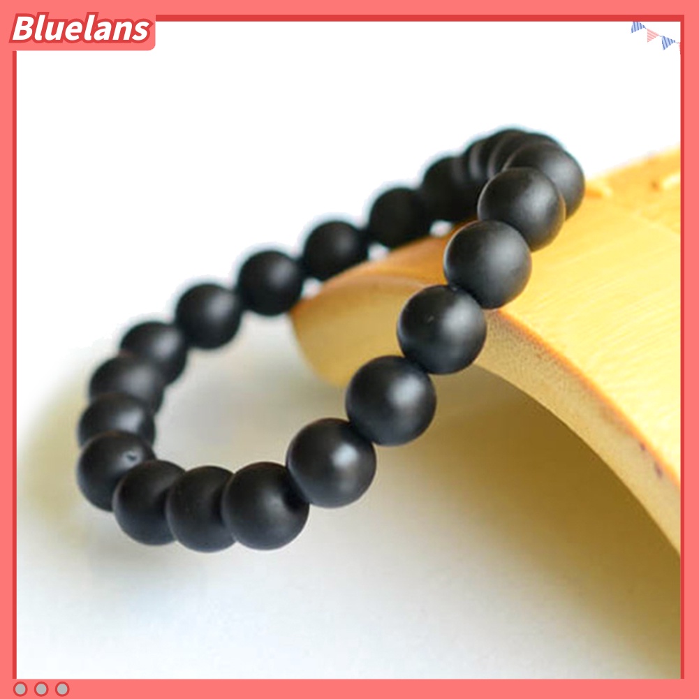 Bluelans 8/10mm Black Stone Beads Charm Bracelet Men Women Minimalist Bangle Jewelry