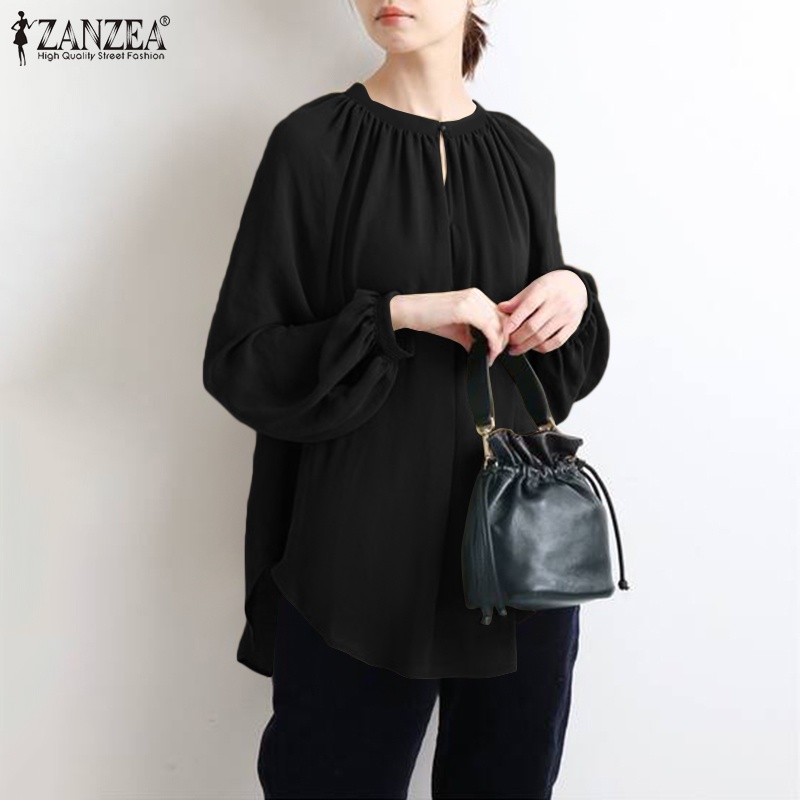 ZANZEA Women Button Down Front Long Sleeve Elastic Cuff Solid Korea Blouse