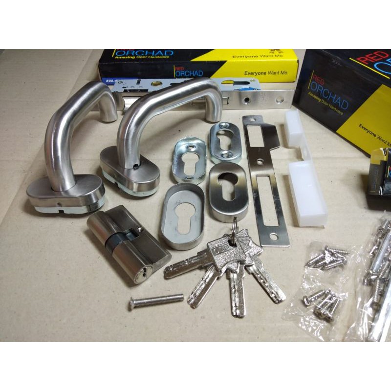 KUNCI PINTU GAGANG PISAH A1 STAINLESS STEEL / HANDLE GAGANG PINTU PISAH SIAP PAKAI SET LENGKAP BERKUALITAS TERMURAH/ KUNCI PINTU GG TERPISAH ALUMINIUM STAINLESS STELL A1 ORCHARD