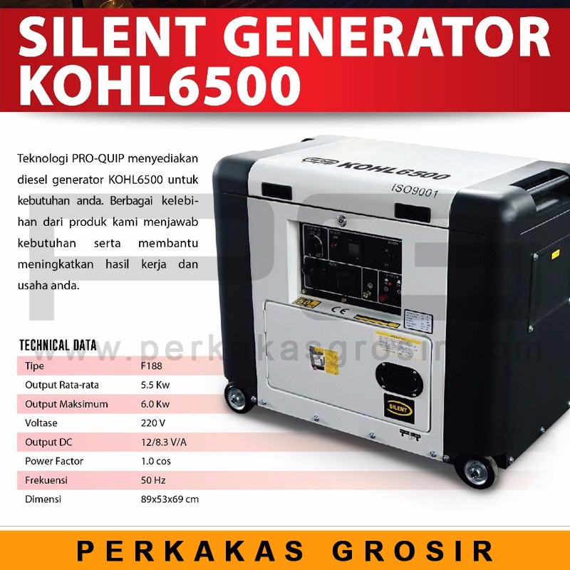 Silent Generator Kohl 6500 Pro-Quip Mesin Genset Kohl 6500 PROQUIP