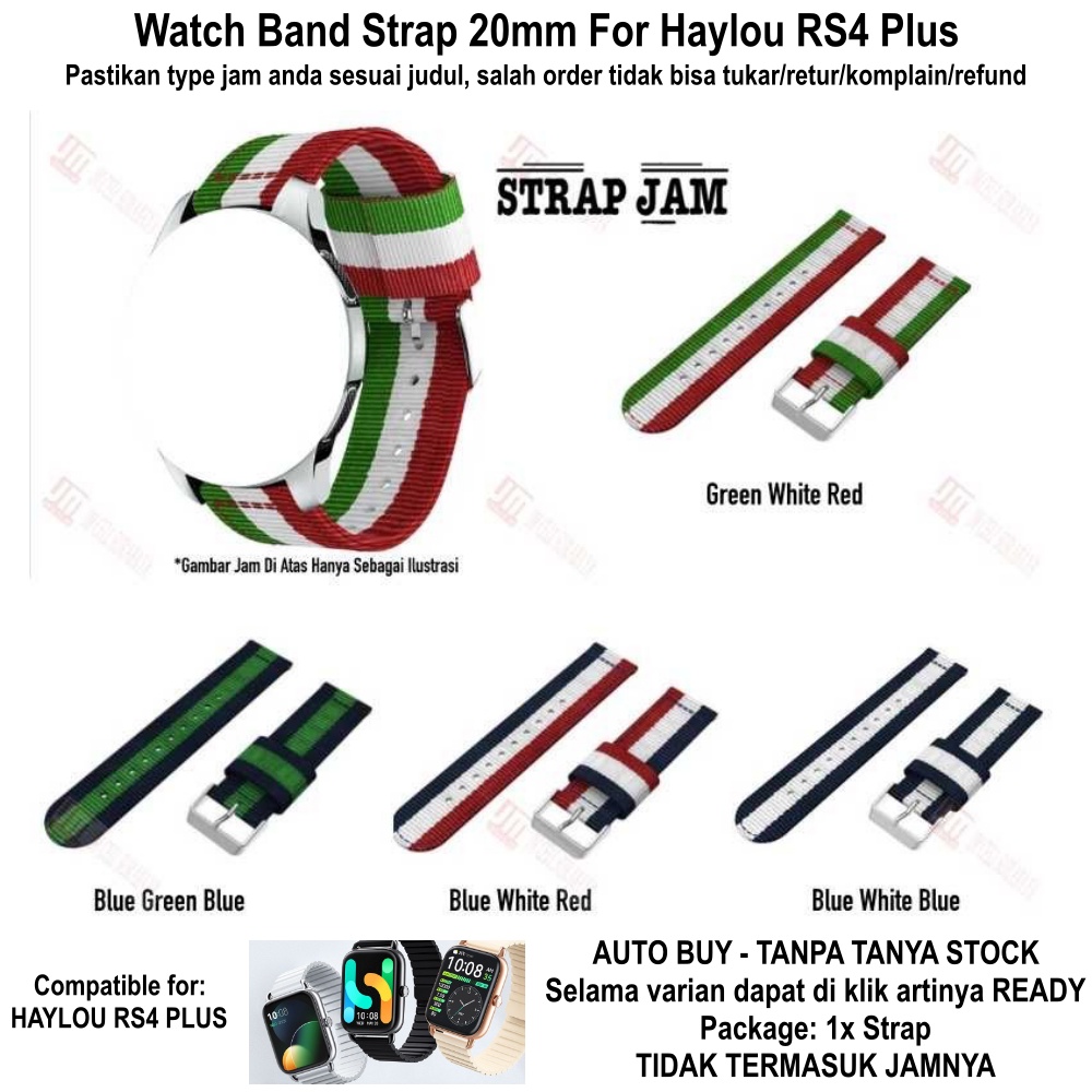 Tali Jam Tangan Haylou RS4 Plus - Strap 20mm Nilon Kanvas 3 Baris Warna