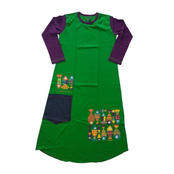 Abaya Kaos Anak Gamis Dannis Ikan Fish Ungu 4 Kuning Mustard 2 8 Hijau 2 8