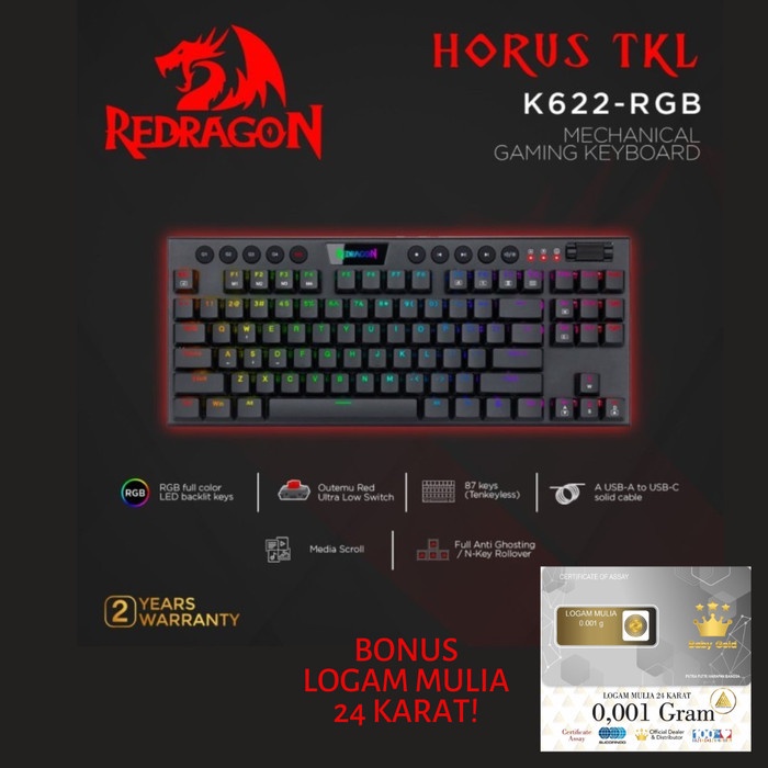 Redragon Mechanical Keyboard RGB Ultra Low Profile HORUS TKL- K622-RGB