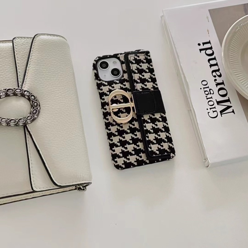 CHRISTIAN CDIOR Houndstooth Leather Case Iphone 14 Plus 14 Pro Max 7 8 plus X Xs Xr XsMAX 11 11ProMax 12 12Pro 12ProMax 13 13Pro 13 Pro Max 13PROMAX 11Pro