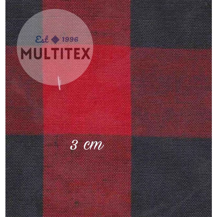 [GULUNGAN] Bahan kain kotak merah hitam 3cm yarndyed katun yandet kotak catur besar gulung meteran m